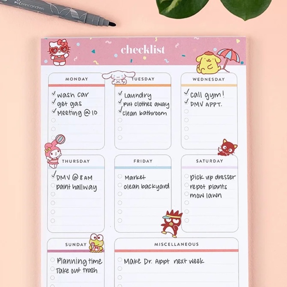 NWT ERIN CONDREN HELLO KITTY SANRIO CHECKLIST NOTE  PLANNER PAD